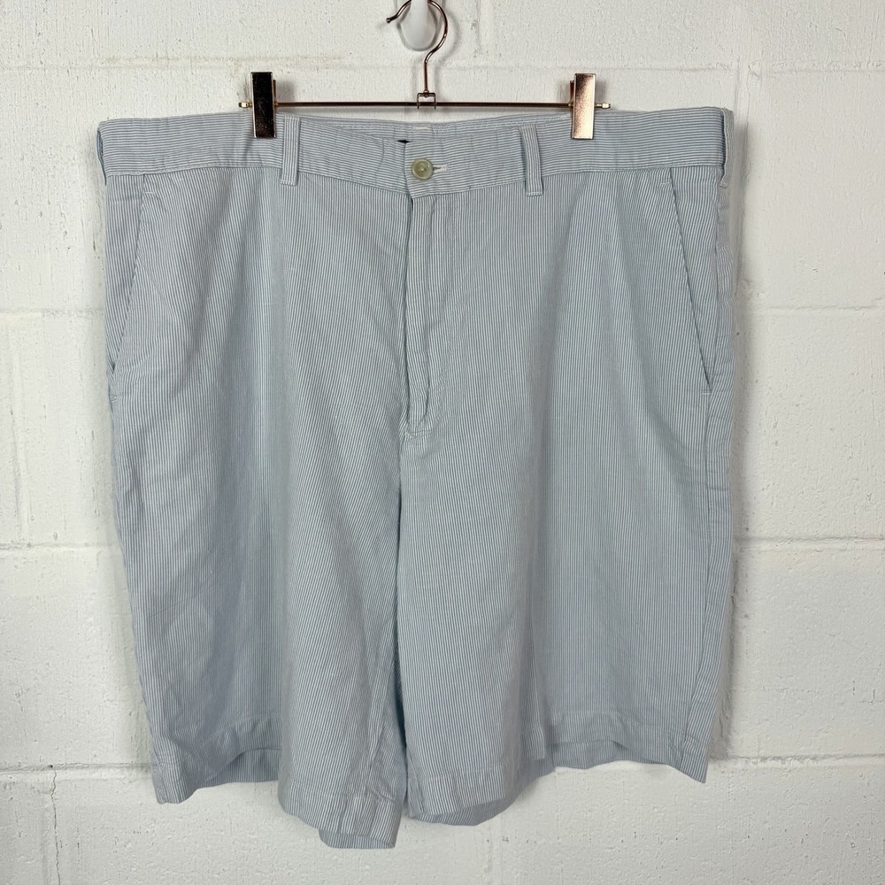 Izod Men's Linen Blend Chino Shorts Blue Pinstripe Coastal Beach Casual SZ 40